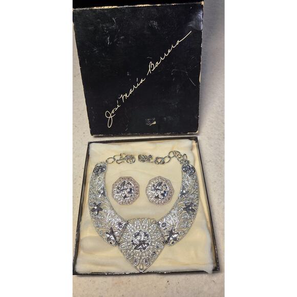 José María Barrera Silver Filigree Statement Necklace & Clip-On Earrings Set – V - Picture 7 of 9